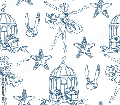 Vintage blue New Year's pattern on a transparent background, suitable for packaging, paper, fabric, and wallpaper.