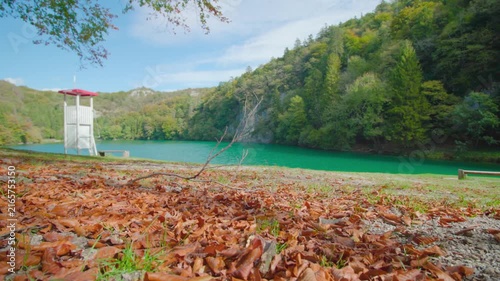 Autumn Mountain Landscape with Colorful Forest, Serene Lake and Scenic Park Surrounded by Golden Fall Foliage:::