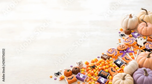 Colorful Halloween Candy Background with Copy Space