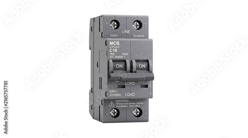 Fotografía Gray two-pole miniature circuit breaker (mcb) with on/off isolated on png transp