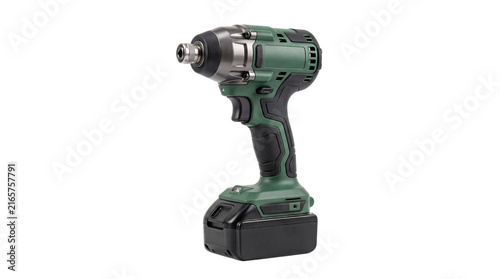 Bild auf Leinwand Green and black cordless impact wrench with battery pack isolated on png transpa