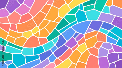 Abstract mosaic background with colorful tiles in a wavy pattern and bright vivid colors