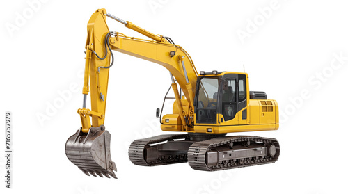 Photography Heavy duty yellow excavator construction vehicle with large isolated on png tran