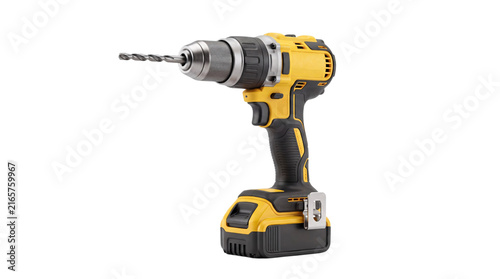 Quadro su tela Yellow and black cordless power drill with drill bit on white isolated on png tr