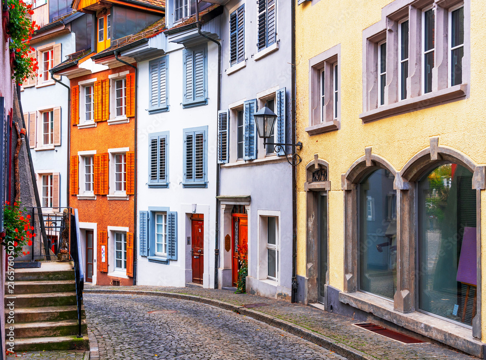 Fototapeta premium Laufenberg, Switzerland old town cobblestone streets 128