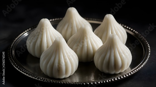 Traditional Steamed Modak Sweets on a Silver Platter