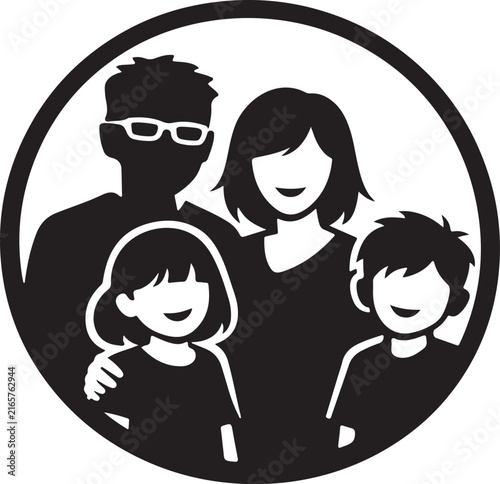 Happy family portrait in circle icon vector showing love and togetherness.