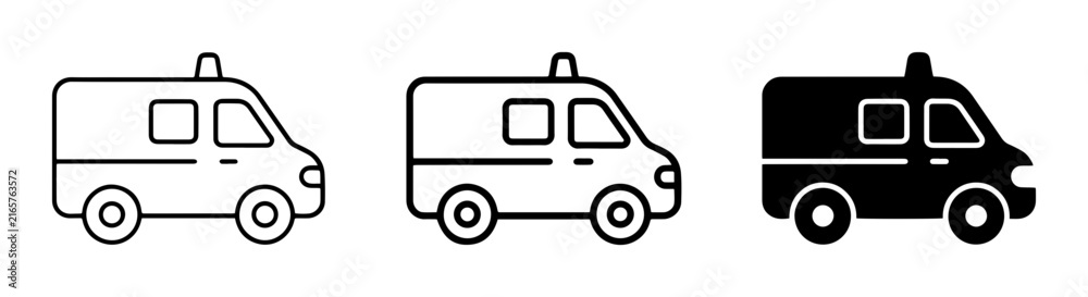 Fototapeta premium Ambulance Icons, Emergency Medical Vehicle Vector Set, Healthcare Transport Graphics