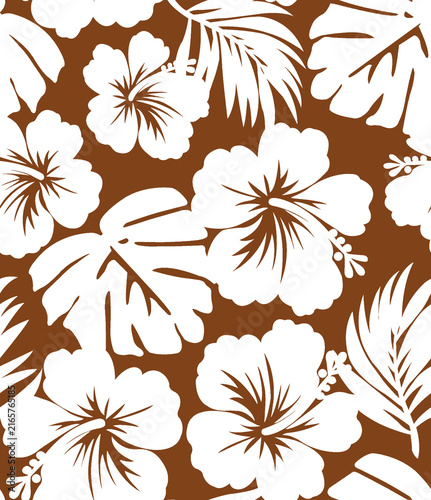 Fotografía White Floral Pattern Seamless Background Ornamental Tropical Leaves Design