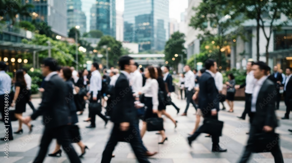 Fototapeta premium Blurred motion of business people walking in a city financial district
