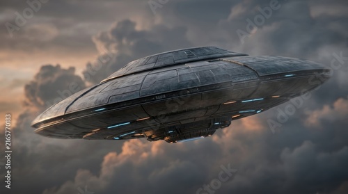 Tapety artystyczne UFO hovering in the cloudy sky