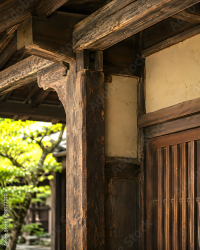 Traditional Japanese Kominka Architectural Detail with Aged Wood and Joinery