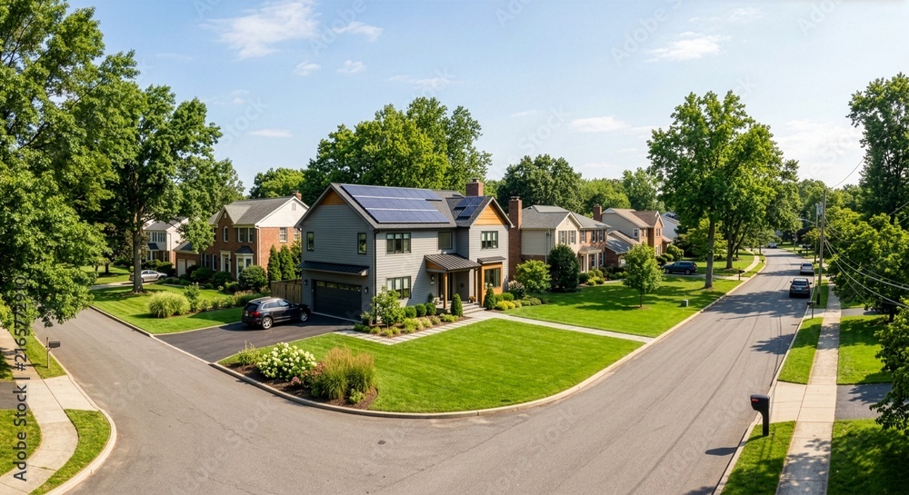 Obraz premium Rooftop Solar Panels on an American Suburban Home