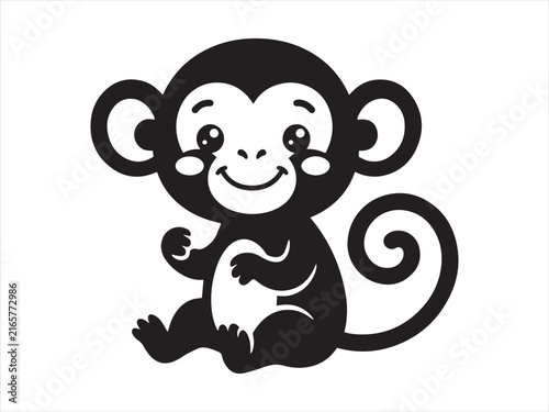 Photography Cute cartoon monkey silhouette illustration isolated on white background for chi