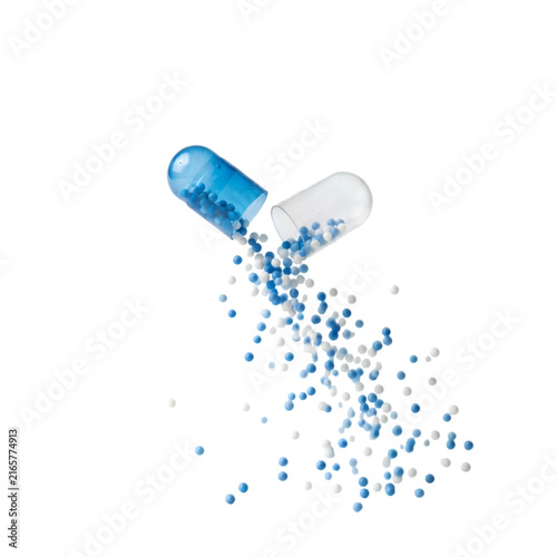 3D medical capsule releasing blue granules for pharmaceutical innovation and drug delivery