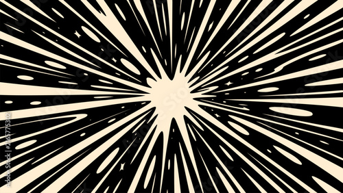 Bold Black and Cream Radial Starburst Abstract Background with Dynamic Sun Rays, High Contrast Optical Pattern, Vintage Inspired Graphic Design, Retro 60s 70s