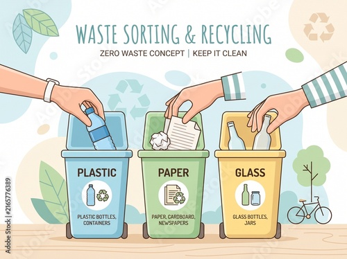 Waste Sorting and Recycling Zero Waste Concept Vector Illustration