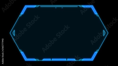 Animated Futuristic Hexagonal HUD Frame with Glowing Blue Neon Polygonal Tech Border for Sci-Fi Display