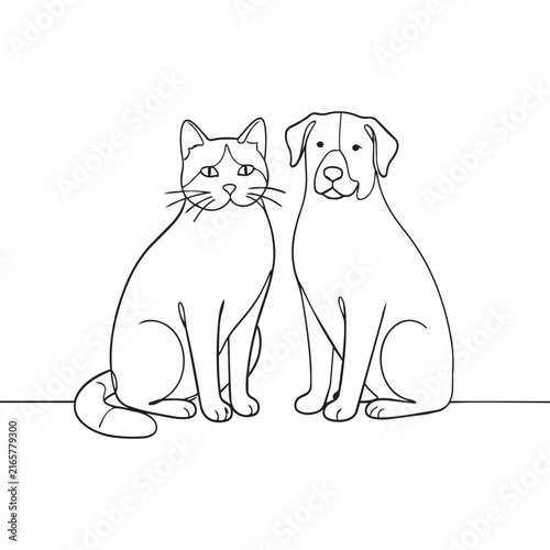 Cat and Dog Outline Vector Design on White Background