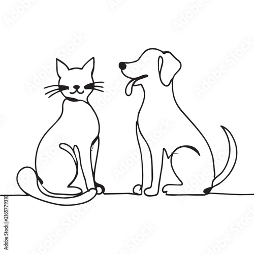 Cat and Dog Outline Vector Design on White Background
