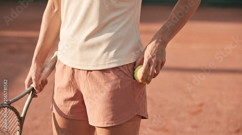 Male Tennis Player Putting Ball into Sportswear Pocket on Clay Court