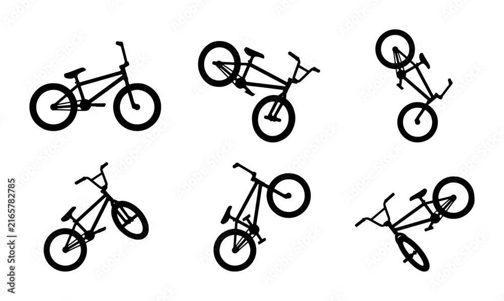 Fototapeta premium BMX Bike Stunts Vector Icons, Extreme Sports Bicycle Tricks Set, Freestyle Cycling Action Graphics
