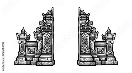 Traditional Balinese split gateway Candi Bentar stone entrance