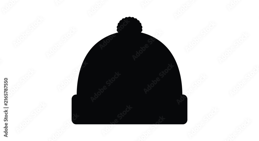 Fototapeta premium Black knit beanie with pompom is shown as a silhouette