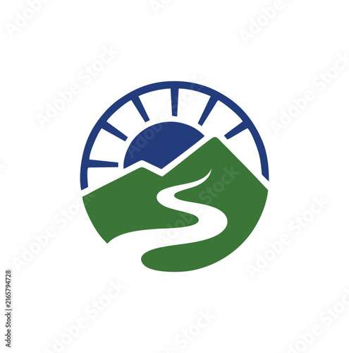 Professional Modern Eco Mountain River Sun Natural Energy Vector Logo