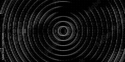 Abstract white circular rings pattern on a solid black background