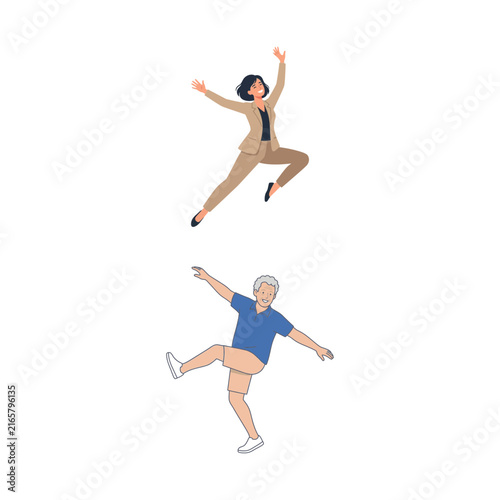 Diverse Happy People Celebrating Success and Joy Through Energetic Jumping Poses and Cheerful Dynamic Body Movements