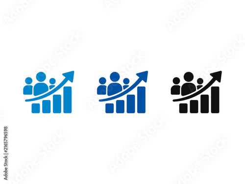 Business growth and population increase icons showing bar charts with rising arrows and people silhouettes.