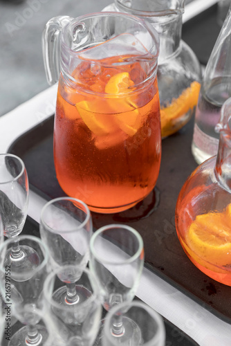 Orange Aperitif Cocktail in Glass Pitcher