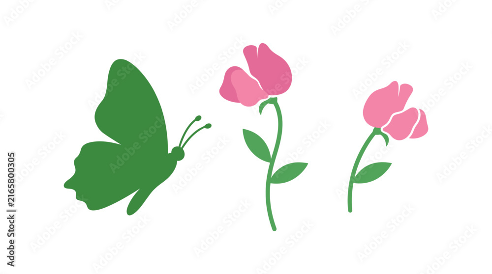 Fototapeta premium Botanical Trio of Colorful Wildflowers in Minimal Vector Style