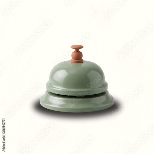 Vintage green service bell, classic hotel reception desk bell, metal call bell