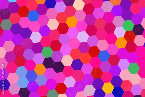 Colorful hexagon confetti on pink background