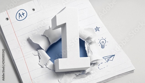 Number one bursting through torn calendar page back to school concept