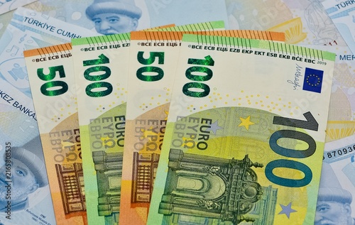 Images of banknotes from various countries. Photos of euros.