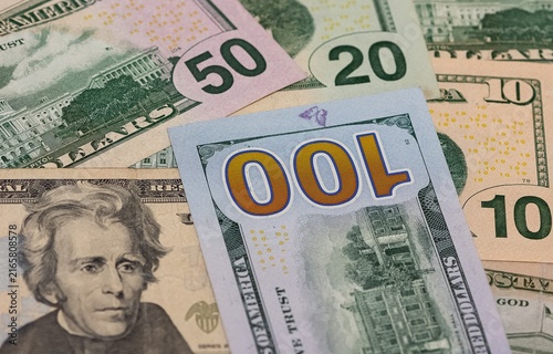 Images of banknotes from various countries. Photos of US dollars.