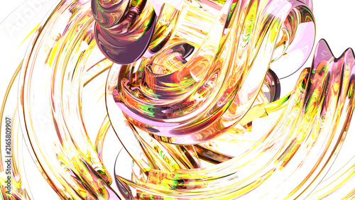 Abstract Iridescent Fluid Composition with Golden Metallic Waves on Transparent Background