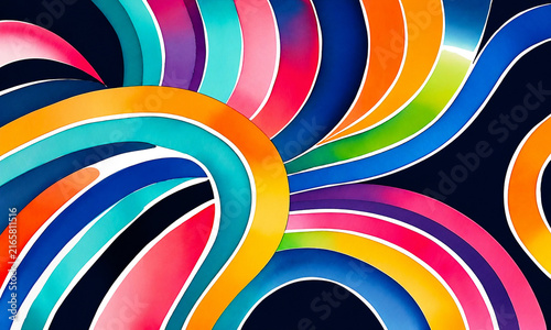 Vibrant Abstract Curved Lines and Colorful Waves on Dark Background