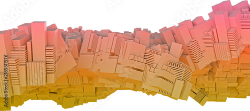 Abstract 3D Voxel Cityscape Wave with Pink to Yellow Gradient on Transparent Background