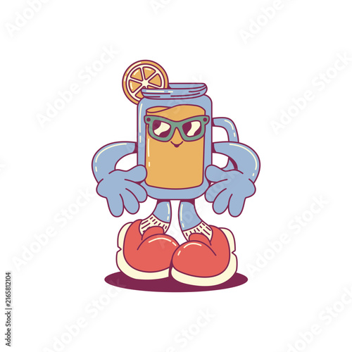Cute Cartoon groovy juice orange summer Vector illustration
