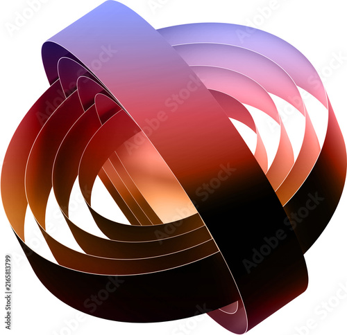 Abstract 3D Concentric Gradient Ribbon Sphere Isolated on Transparent Background