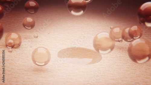 Vitamin Bubble Serum Dropping on Skin. Anti-Aging Beauty 3D render Animation