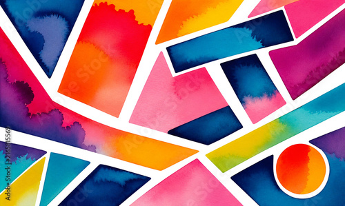 ibrant Abstract Geometric Watercolor Background with Colorful Shapes