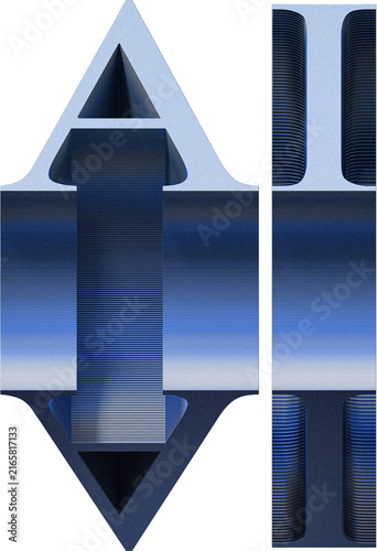 3D AI Letters Text Concept Art in Blue Metallic Gradient Isolated on Transparent  Background