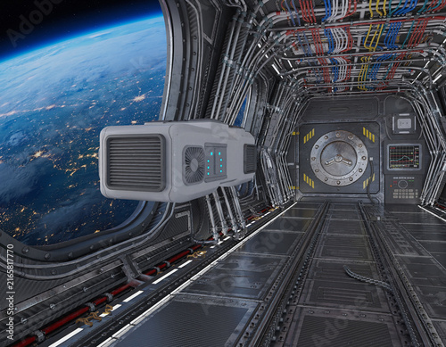 A hyper-realistic, wide-angle interior view of a massive orbital space station module.