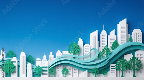 Eco-Friendly 3D Paper Art: City Skyline and Urban Landscape with Nature Integration and Modern Architecture