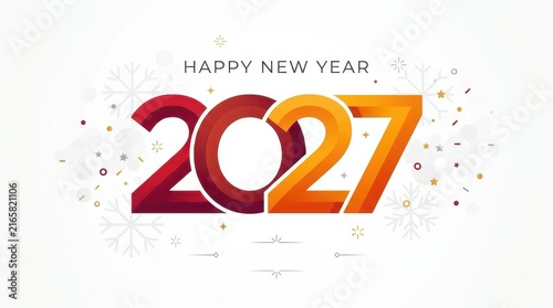 2027 New Year celebration greeting card with gradient typography, festive xmas winter holiday background, seasonal event graphic template for social media invitation
